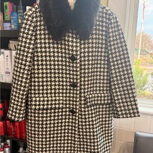Kate Spade Black and White Houndstooth Pea Coat